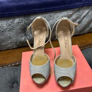 De Blossom Collection Glittering Silver Heels with Ankle Strap